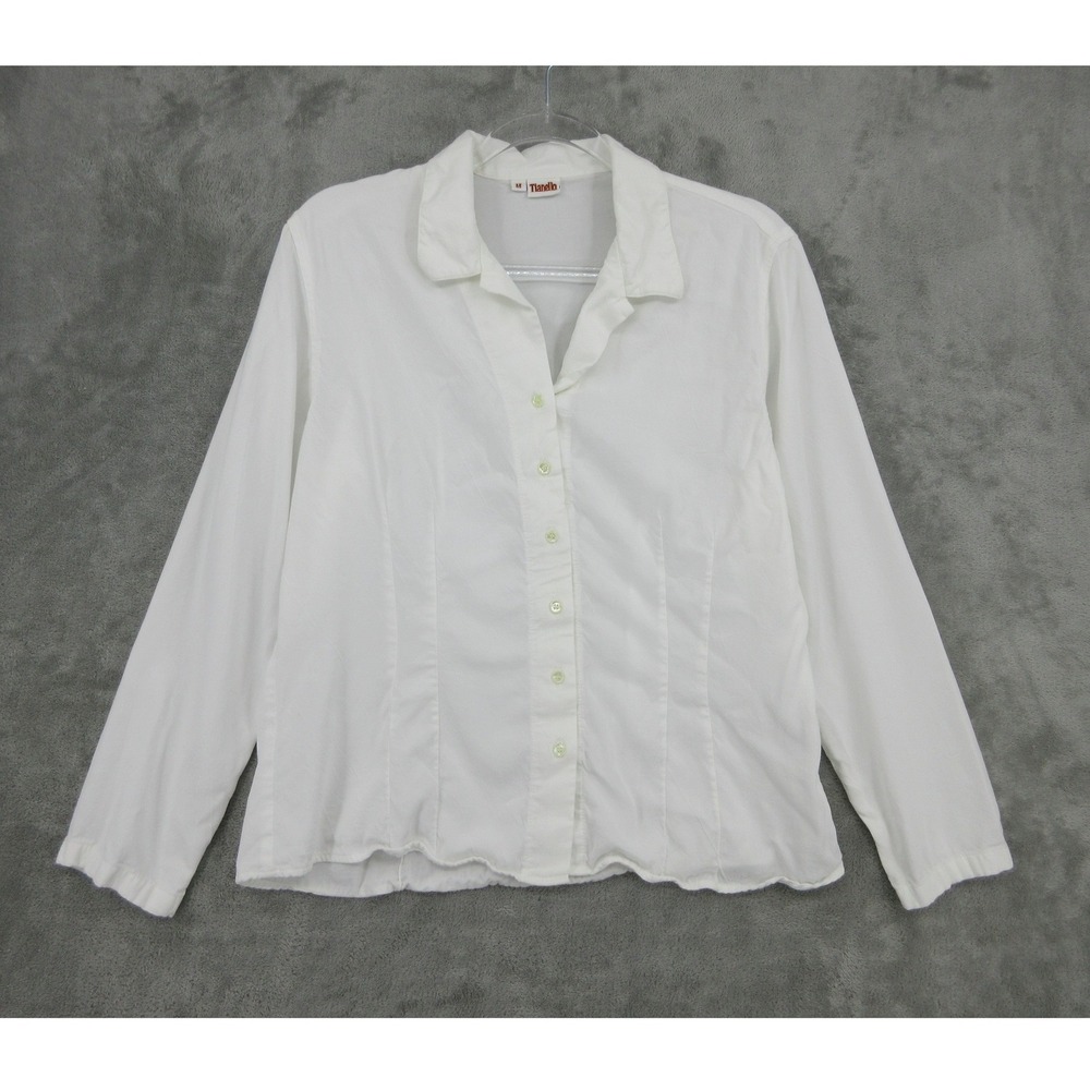 Tianello Shirt Womens Size M Chambray Tencel Button Front Soft Minimalist White